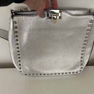 Valentino Garavani Silver Studded Shoulder Bag